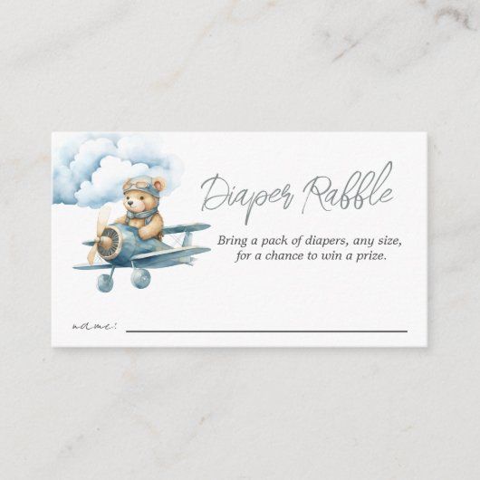 テディベア空気飛行機ベビーシャワーおむつラッフル エンクロージャーカード (正面)