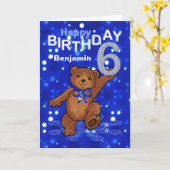 テディベア第6誕生日フォーボーイ カード (黄色い花)