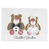 テディベア結婚の可愛い白 ラージペーパーバッグ (裏面)