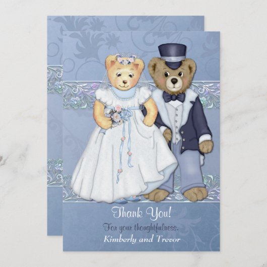 テディベア結婚の感謝 – カスタマイズ サンキューカード (正面/裏面)