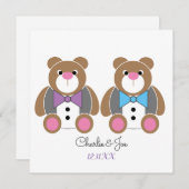 テディベア結婚ゲイの新郎招待 招待状 (正面/裏面)