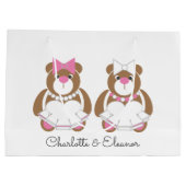 テディベア結婚レズビアンの可愛い白 ラージペーパーバッグ (裏面)