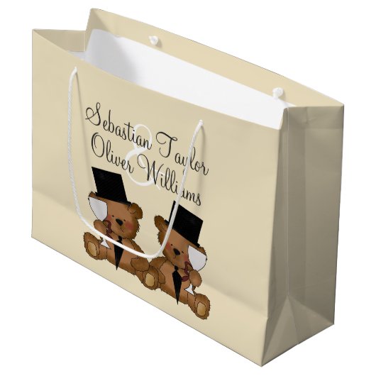 テディベア結婚ーパーソナライズされたーのGrooms(V2) ラージペーパーバッグ (正面アングル)