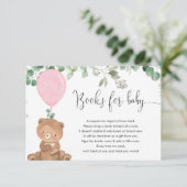 テディベア緑のピンクの風船の本ベビーガールe エンクロージャーカード (スタンド正面)