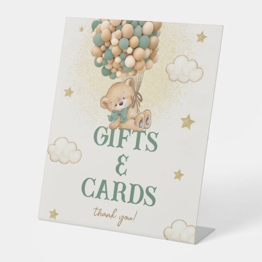 テディベア緑のベビーシャワーギフト&カードサイン 台座サイン (正面)
