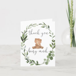 テディベア緑のユーカリかわいい サンキューカード