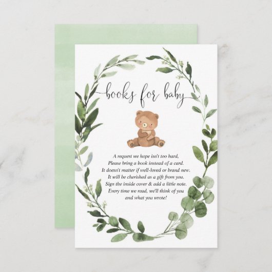 テディベア緑のユーカリの本ベビーエンクル エンクロージャーカード (正面/裏面)
