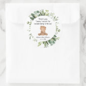 テディベア緑の可愛い赤ちゃん感謝していシャワーあなた ラウンドシール (バッグ)