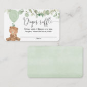テディベア緑の赤ちゃんシャワーおむつラッフルカード エンクロージャーカード (正面/裏面)