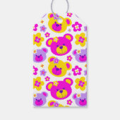 テディベア花ピンク黄色の紫の贈り物ラベル ギフトタグ (正面)