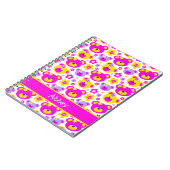 テディベア花柄の女の子ピンクの名前ノート ノートブック (左側)