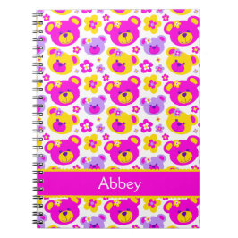 テディベア花柄の女の子ピンクの名前ノート ノートブック