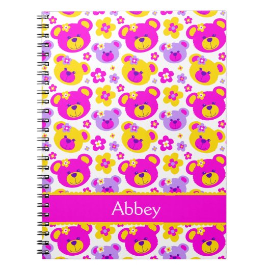 テディベア花柄の女の子ピンクの名前ノート ノートブック (正面)