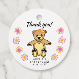 テディベア花赤ちゃんシャワーありがとう フェイバータグ