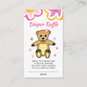 テディベア花赤ちゃんシャワーおむつラッフル エンクロージャーカード (正面)