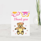 テディベア花赤ちゃんシャワー サンキューカード (正面)