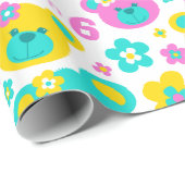 テディベア花6th誕生日の名前ギフト紙 ラッピングペーパー (ロールコーナー)