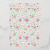 テディベア茶パーティーミント金ゴールドベビーシャワー箔イン 箔招待状 (裏面)