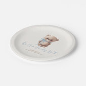 テディベア茶色と青のベビーシャワー ペーパープレート (アングル)