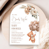 テディベア茶色のバルーンフローラアーチ赤ちゃんシャワー 招待状