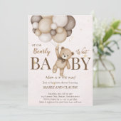 テディベア茶色のバルーン赤ちゃんシャワー 招待状 (スタンド正面)