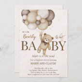 テディベア茶色のバルーン赤ちゃんシャワー 招待状 (正面/裏面)