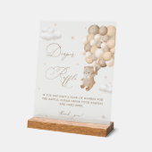 テディベア茶色の赤ちゃんシャワーおむつラッフル アクリルサイン (傾斜)