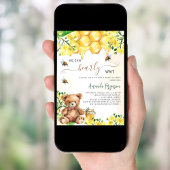 テディベア蜂ハニカムイエローベイビーシャワー 招待状