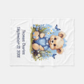 テディベア蝶の花ベビーシャワー男の赤ちゃん フリースブランケット (正面(横))