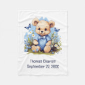 テディベア蝶の花ベビーシャワー男の赤ちゃん フリースブランケット (正面)