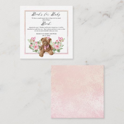 テディベア蝶の赤ちゃんシャワーブックリクエスト エンクロージャーカード (正面/裏面)