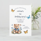 テディベア蝶男の赤ちゃん1st誕生日パーティー 招待状 (スタンド正面)