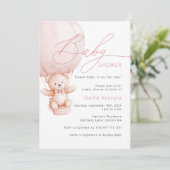 テディベア詳細QRコードガールベビーシャワー 招待状 (スタンド正面)