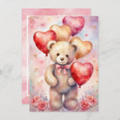 テディベア誕生日ガールズパーティーカスタム詳細 招待状 (正面/裏面)