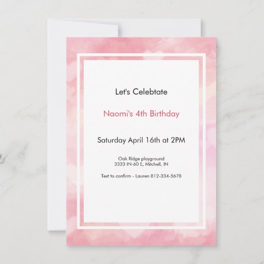 テディベア誕生日ガールズパーティーカスタム詳細 招待状 (裏面)