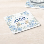 テディベア誕生日パーティー スクエアペーパーコースター (アングル)