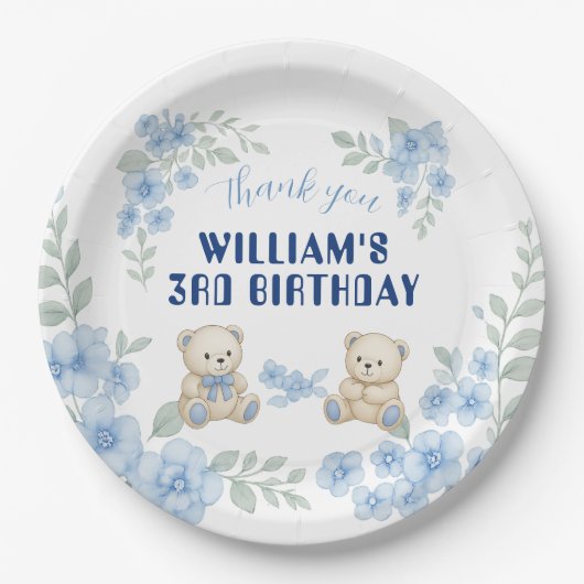 テディベア誕生日パーティー ペーパープレート (正面)