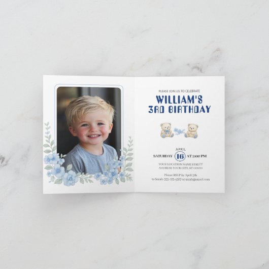 テディベア誕生日パーティー 招待状 (内部)