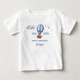 テディベア誕生日ブルー ベビーTシャツ