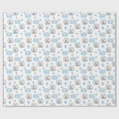 テディベア誕生日ボーイネームブルーラッピング紙 ラッピングペーパー (フラット)