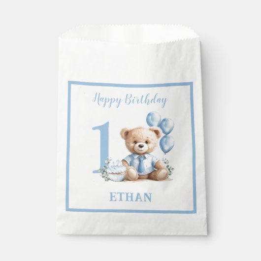 テディベア誕生日ボーイブルーベージュフェイブバッグ フェイバーバッグ (正面)