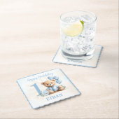 テディベア誕生日ボーイブルーベージュ紙コースター ペーパーコースター (インサイチュ)