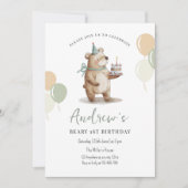 テディベア誕生日招待状1歳の誕生日 招待状 (正面)