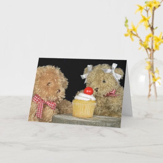 テディベア誕生日 カード (黄色い花)