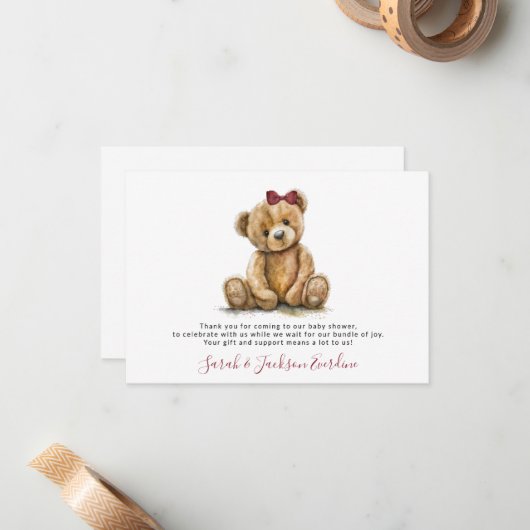 テディベア赤ちゃんシャワーありがとう ノートカード (正面/裏面インサイチュ)