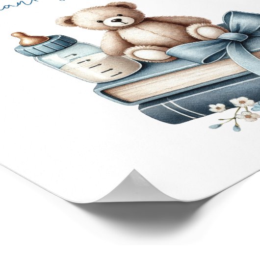 テディベア赤ちゃんシャワーおむつラッフルサイン ポスター (角)