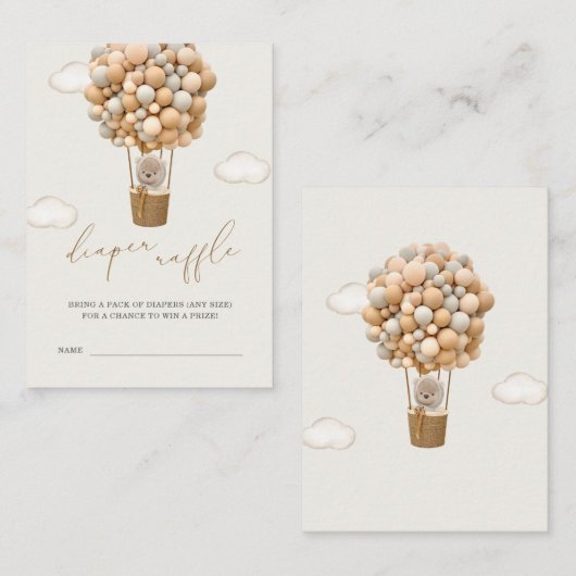 テディベア赤ちゃんシャワーおむつラッフル エンクロージャーカード (正面/裏面)