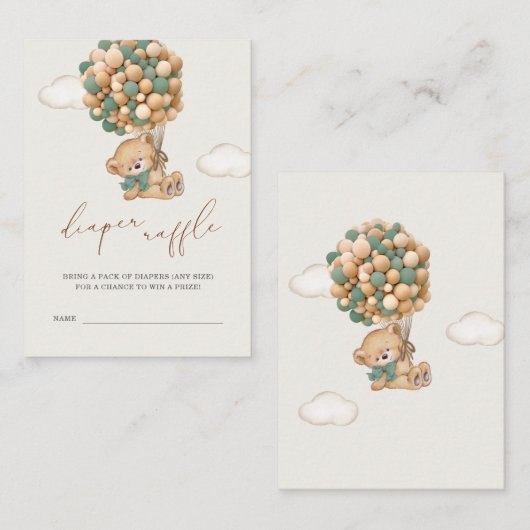 テディベア赤ちゃんシャワーおむつラッフル エンクロージャーカード (正面/裏面)