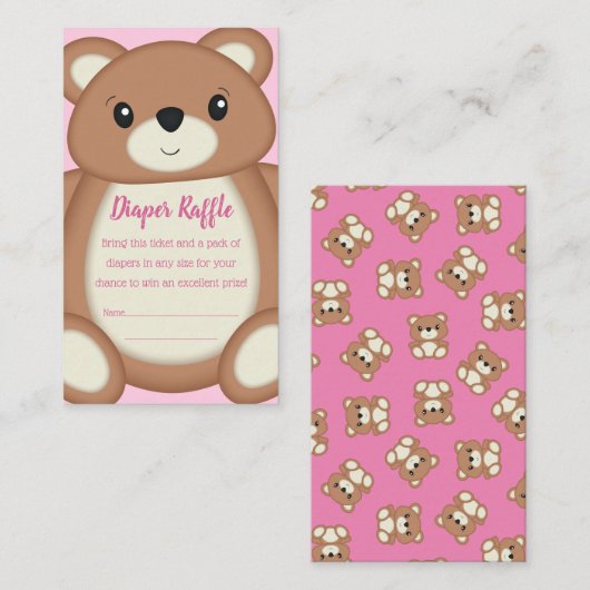 テディベア赤ちゃんシャワーおむつラッフル エンクロージャーカード (正面/裏面)