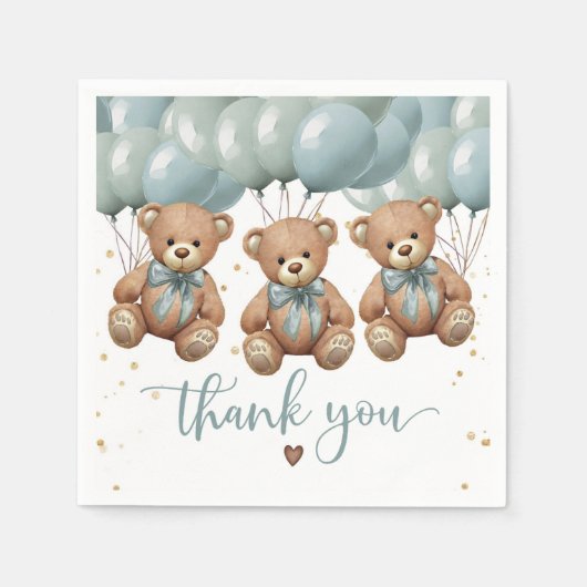 テディベア赤ちゃんシャワーそれは三つ子だ スタンダードカクテルナプキン (正面)